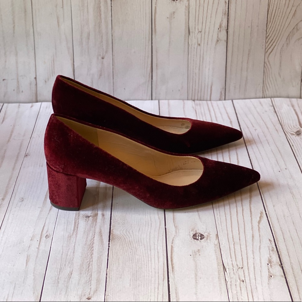 Authentic J.Crew Red Dark Avery Velvet Pumps